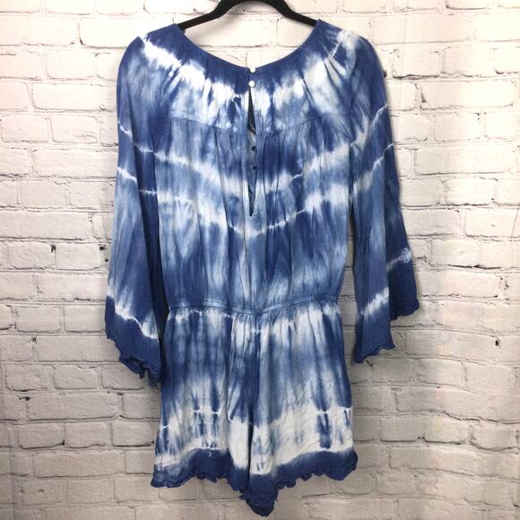 American Eagle Outfitters Tie Dye Ruffle Flare Sleeve V-Neck Lace Up Romper M - Picture 6 of 16